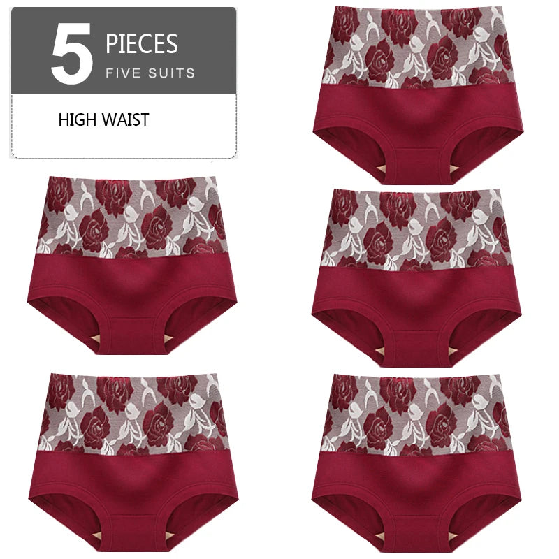 5-Piece High-Waist Body Shaper Panties - Soft Cotton Breathable Underwear