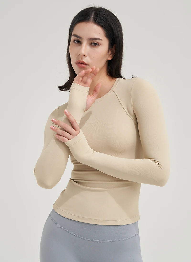 SOISOU Nylon Gym Top Yoga Shirt Fitness Sport Women Clothing Elastic Breathable Pilates Long Sleeve Tops 5 Colors 4 Size