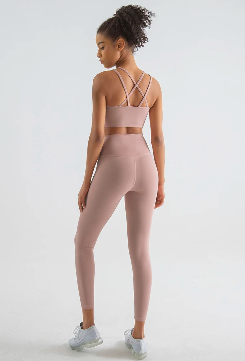 SOISOU New Nylon Yoga Set Women's Tracksuit Fitness Gym Two Piece Set Women Sports Bra Leggings Women Sportwear Breathable