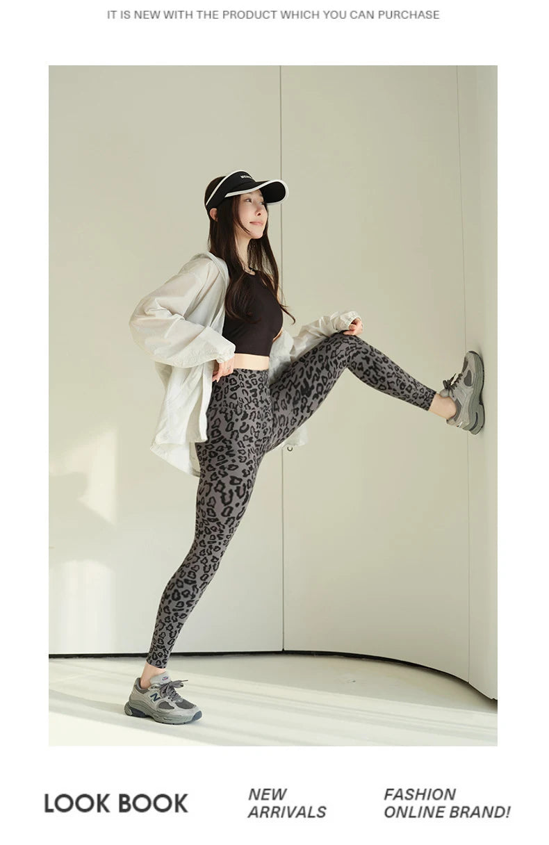BIVIGAOS 2025 Spring Summer New Pink Leopard Print Sharkskin Leggings Women High Waist Seamless Tight Sexy Sport Fitness Legging