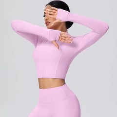 Women's Solid Color Zipper Yoga Jacket - Naked Feel Slim Fit Gym Top