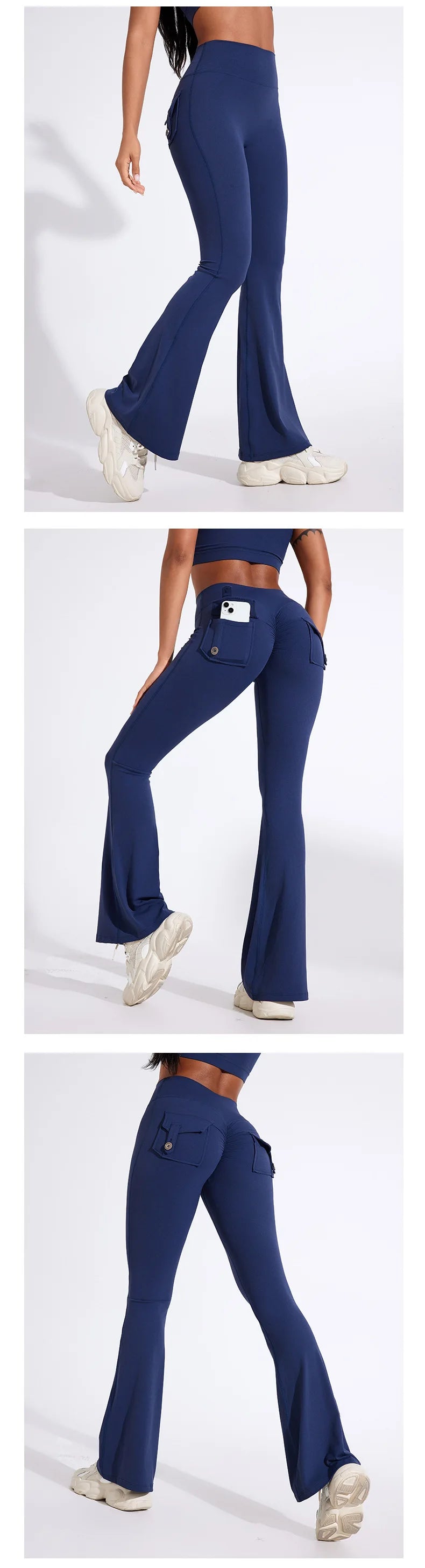 QINACTIVE Fashion Back Pocket  Flared Pants Women Tight-Fit Sexy Slim High Waist Pants Push Up Sport Fitness Flare Leggings