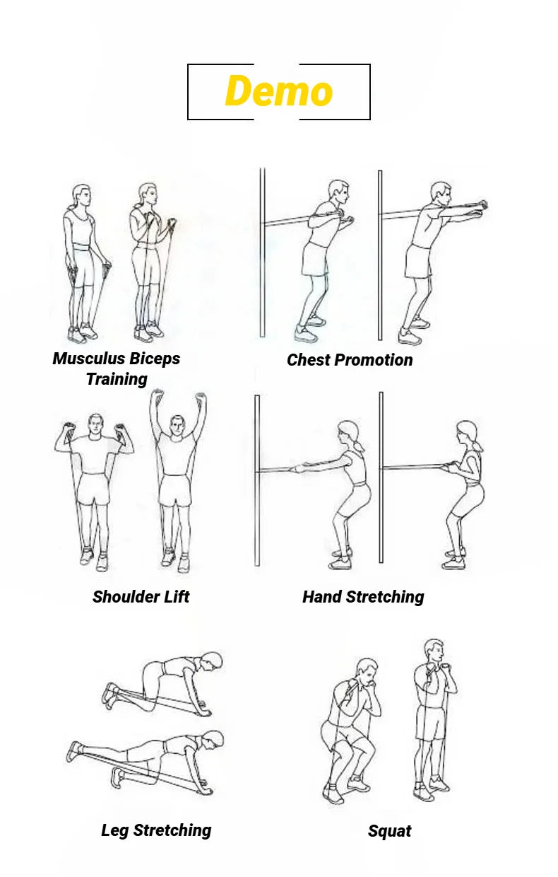 5-level resistance bands with handles for home workout, strength training, and full-body fitness exercises.
