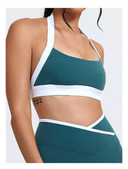 Ctenkevet Women's Color Clash Crop Top - Quick-Dry Backless Gym Bra