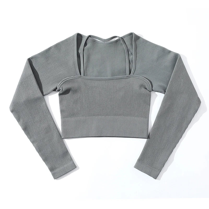 SOISOU Rib Fabric Yoga Shirts Crop Top Seamless Long Sleeve Sports Bra Sport Fitness Workout Tops Gym t Shirt Women 7 Colors