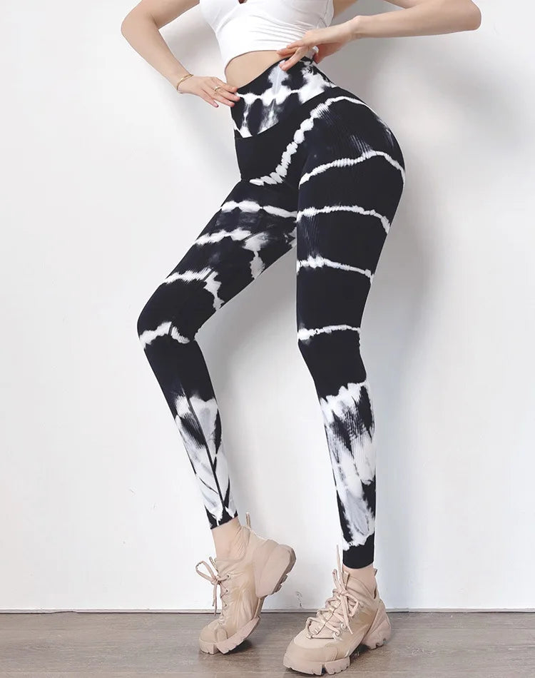 Tie-Dye High-Waist Yoga Leggings for Women Seamless Gym Sports Workout Tights Fitness Running Leggings