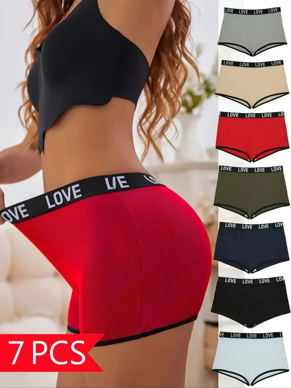 7-Pack Mixed-Color Lettered Waistband Briefs - Sporty & Luxurious Women's Underwear