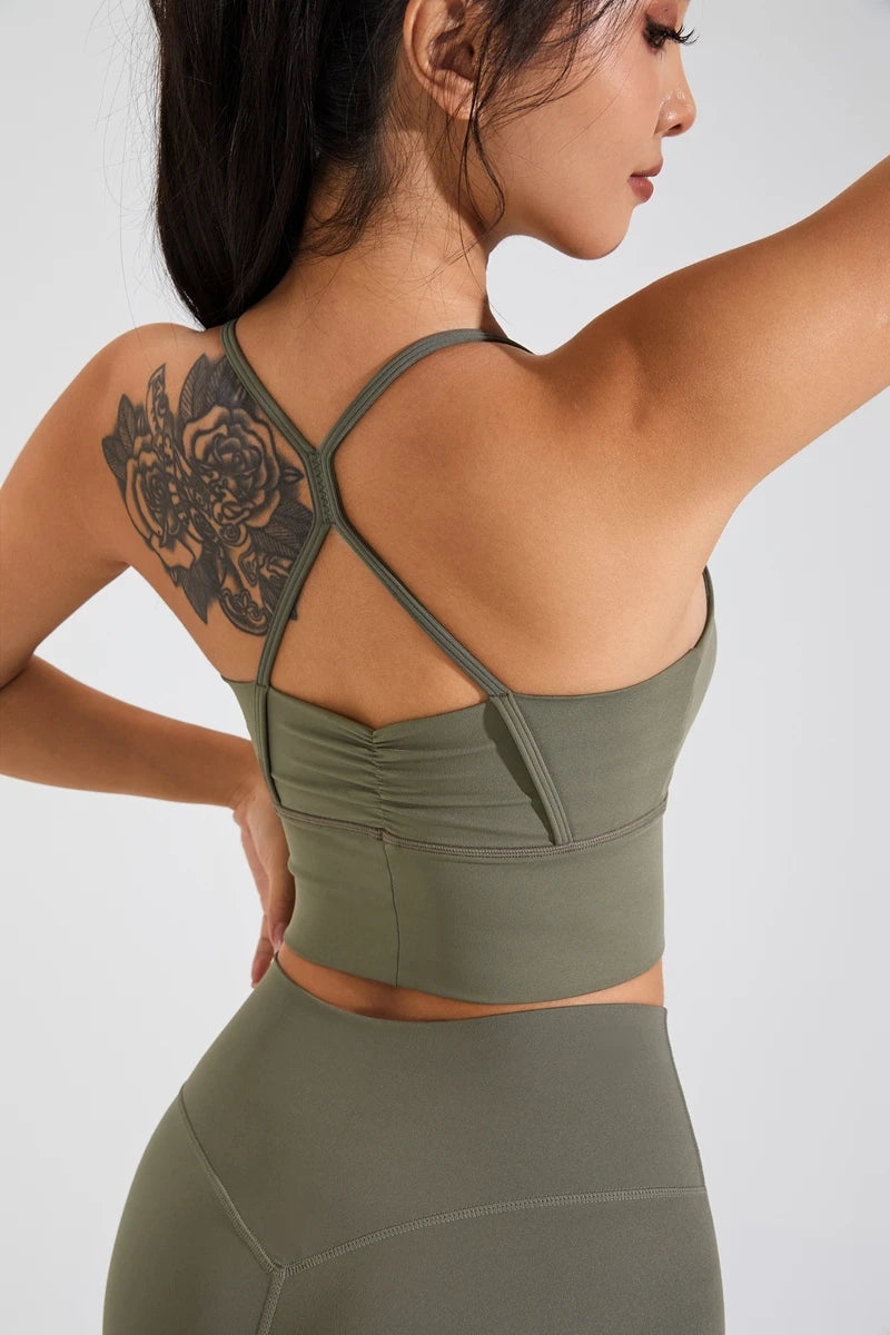 QINACTIVE Women’s Stylish Pleated Sports Bra – Beautiful Back & Quick-Dry Fit