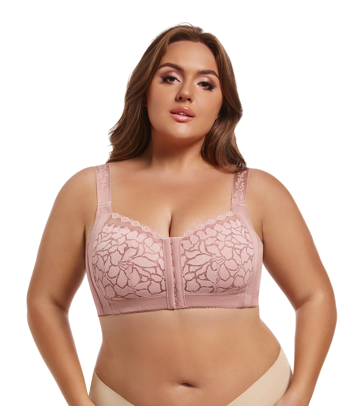 Women's Plus Size Lace Bra - Lightweight Anti-Sagging Front Buckle Design
