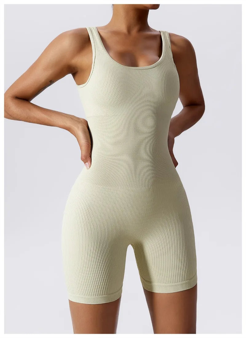 Dam Yoga-sparkbyxor i ett stycke med magkontroll, sömlös ribbad jumpsuit, vadderad sport-bh, tränings-sparkbyxor, mode, fitness, sportkläder