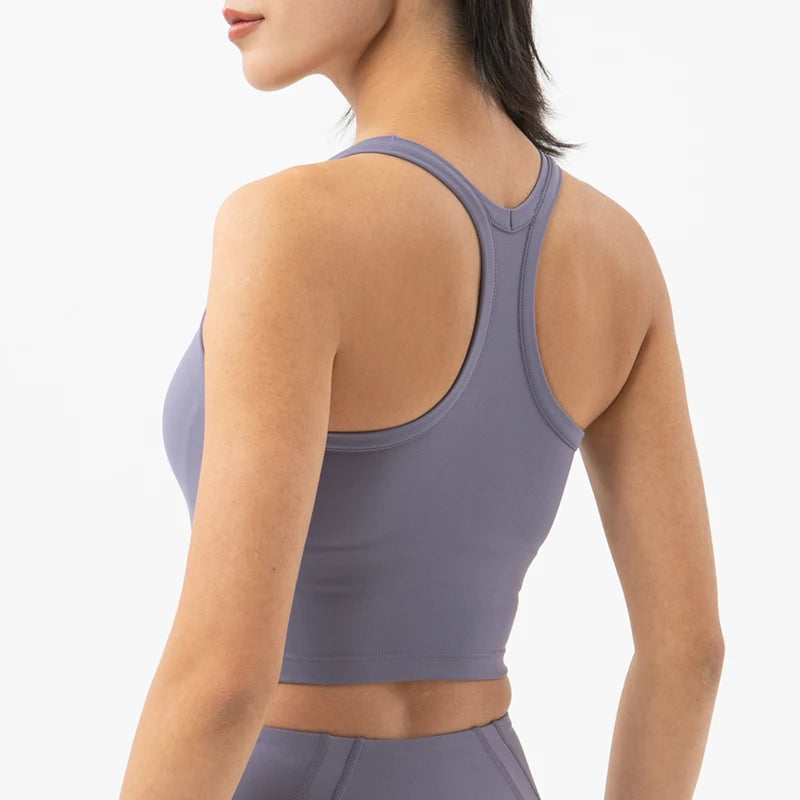 SOISOU Women's Nylon Sports Bra – Double Layer, Removable Pads, Gym & Yoga Top