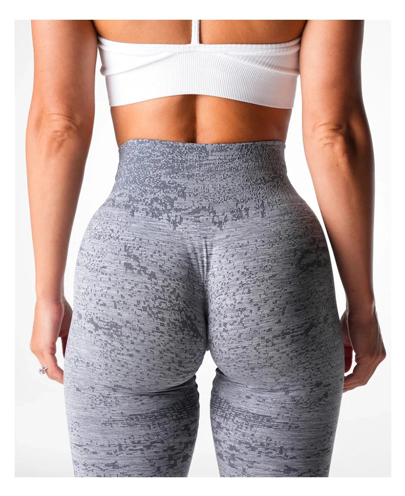 Kvinnors yogaleggings höftlyftande gym sömlösa sportbyxor hög midja fitnessleggings bubbelrumpa träning digital sömlös