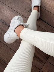 Women’s High-Waist Ribbed Thermal Leggings – Stretch Gym & Fitness Tights