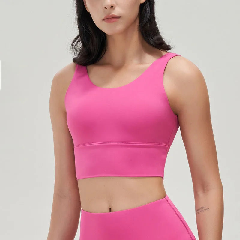 SOISOU Lycra Top Women Yoga Sports Bra Gym Fitness Crop Top Bras For Women Underwear Deep V Beautiful Back Chest Pad Removable