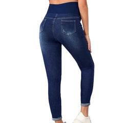 High-Waist Belly Support Maternity Jeans - Hip-Lifting Elastic Denim Pants