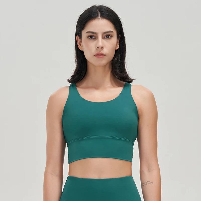 SOISOU Lycra Top Women Yoga Sports Bra Gym Fitness Crop Top Bras For Women Underwear Deep V Beautiful Back Chest Pad Removable