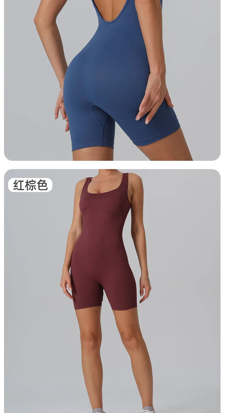 STOUREG Seamless vest one-piece yoga suit,women's high elasticity sports one-piece suit,lift the buttocks and back fitness suit