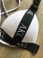 Women's Push-Up Mini Thong Bikini Set - Letter Print Lace-Up Swimsuit