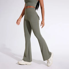 QINACTIVE Fashion Back Pocket  Flared Pants Women Tight-Fit Sexy Slim High Waist Pants Push Up Sport Fitness Flare Leggings
