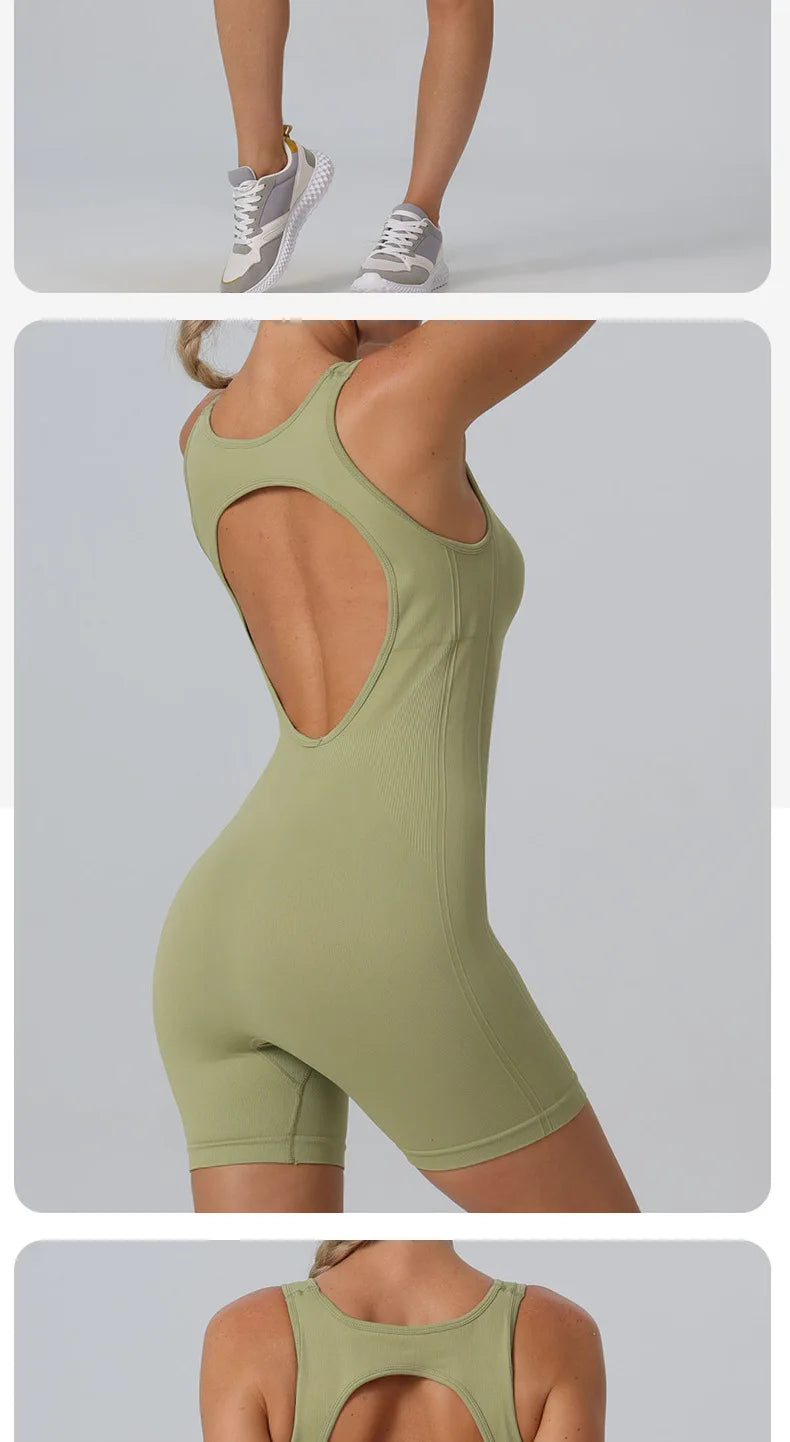 STOUREG Seamless vest one-piece yoga suit,women's high elasticity sports one-piece suit,lift the buttocks and back fitness suit