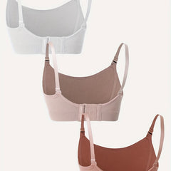 3-Piece Breathable Front-Open Nursing Bra Set - Wireless Breastfeeding Underwear