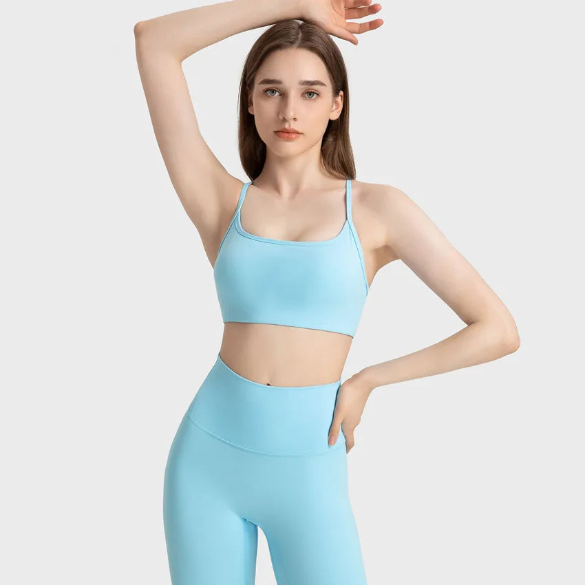 Stylish Cross Thin Straps Sports Bra Padded Gym Fitness Underwear For Women Beautiful Backless Workout Yoga Bra