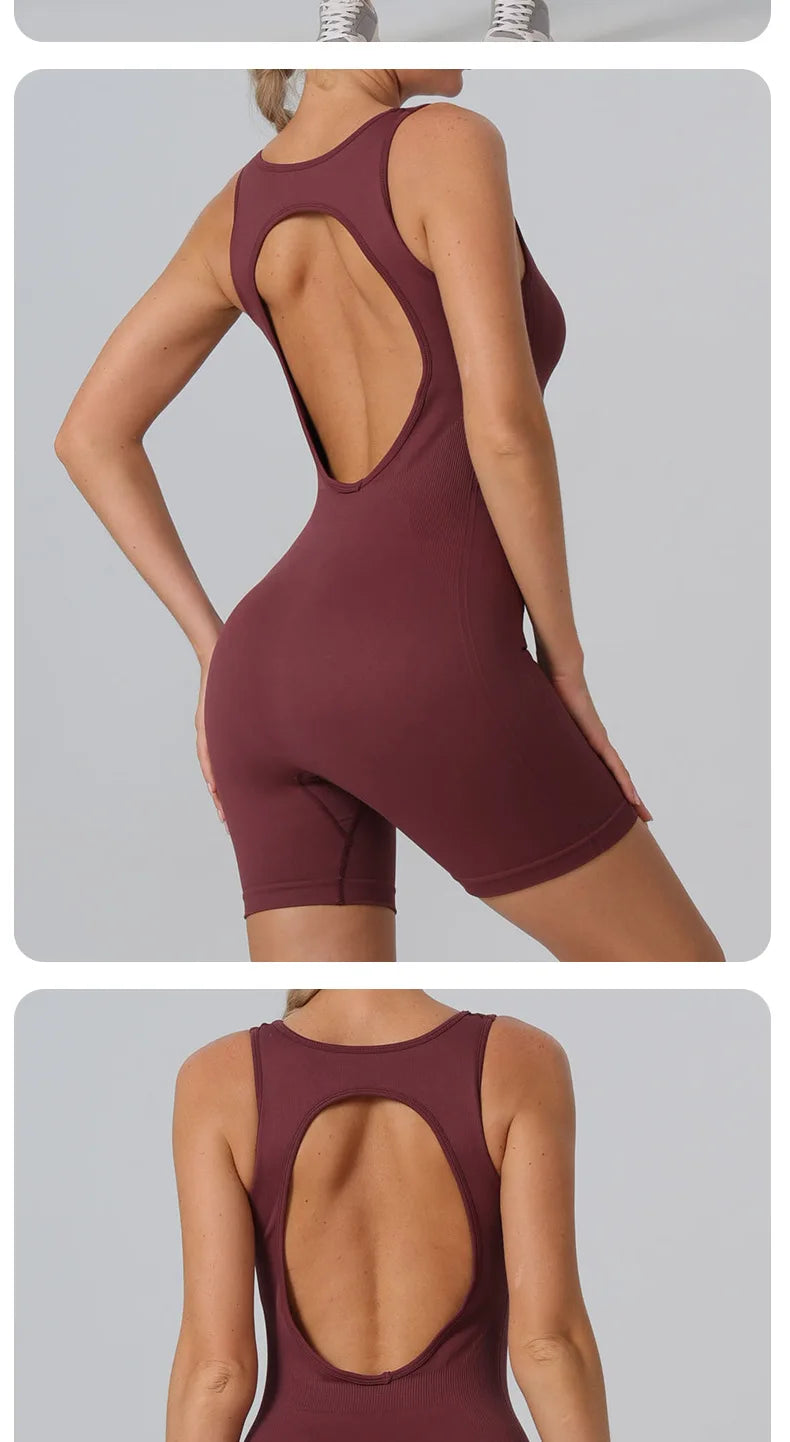 STOUREG Seamless vest one-piece yoga suit,women's high elasticity sports one-piece suit,lift the buttocks and back fitness suit