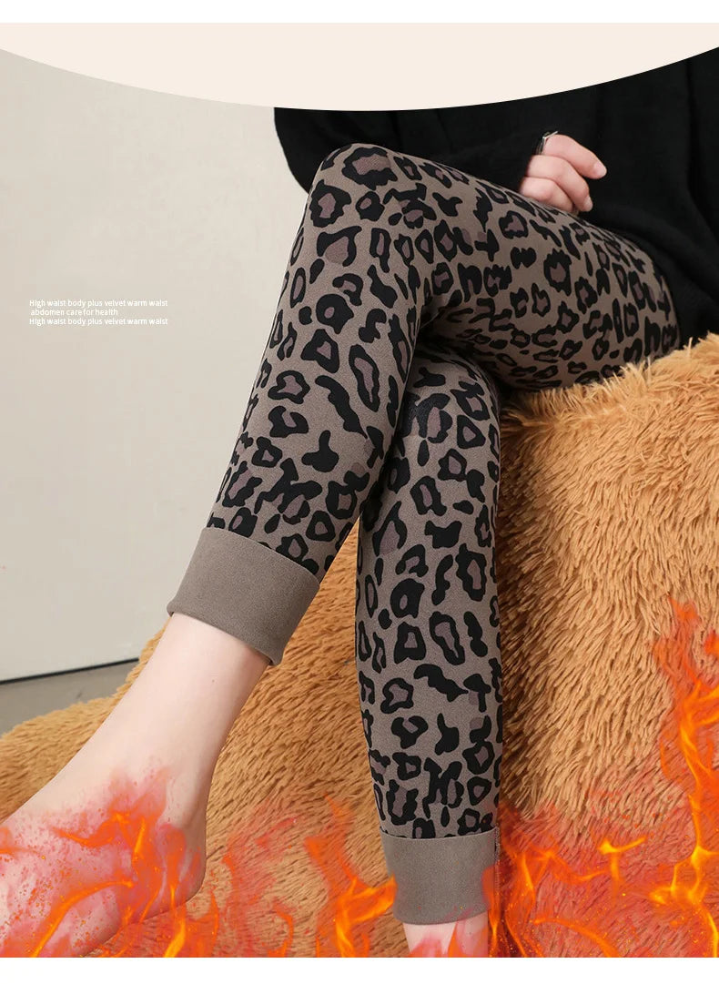 BIVIGAOS New Autumn Winter Thin Velvet Fashion Leopard Sharkskin Leggings Women High Waisted Sexy Slim Tight Warm Leggings