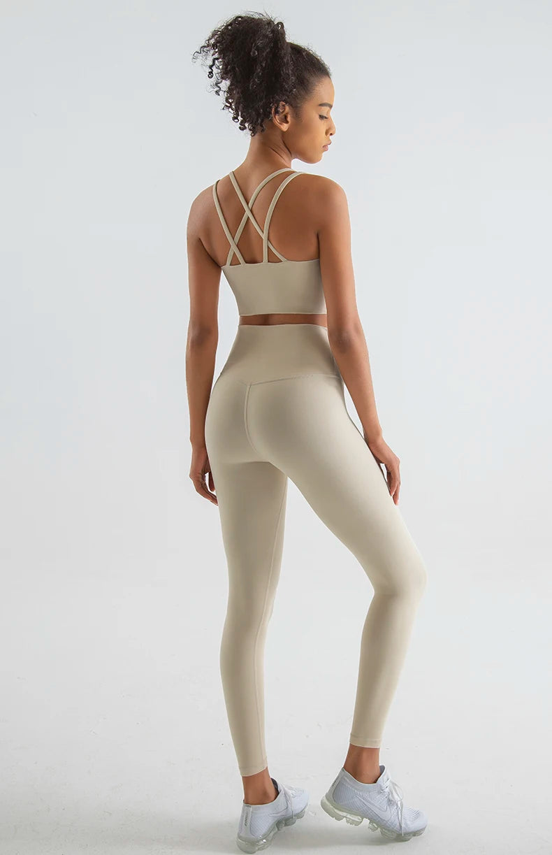 SOISOU New Nylon Yoga Set Women's Tracksuit Fitness Gym Two Piece Set Women Sports Bra Leggings Women Sportwear Breathable