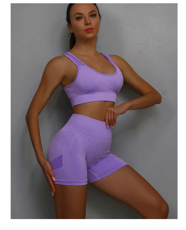 2 Pcs Yoga Set Women Hollow Back Sports Bra+Hip Lifting Sports Shorts Workout Set Seamless Fitness Gym Set Sportswear Tracksuit
