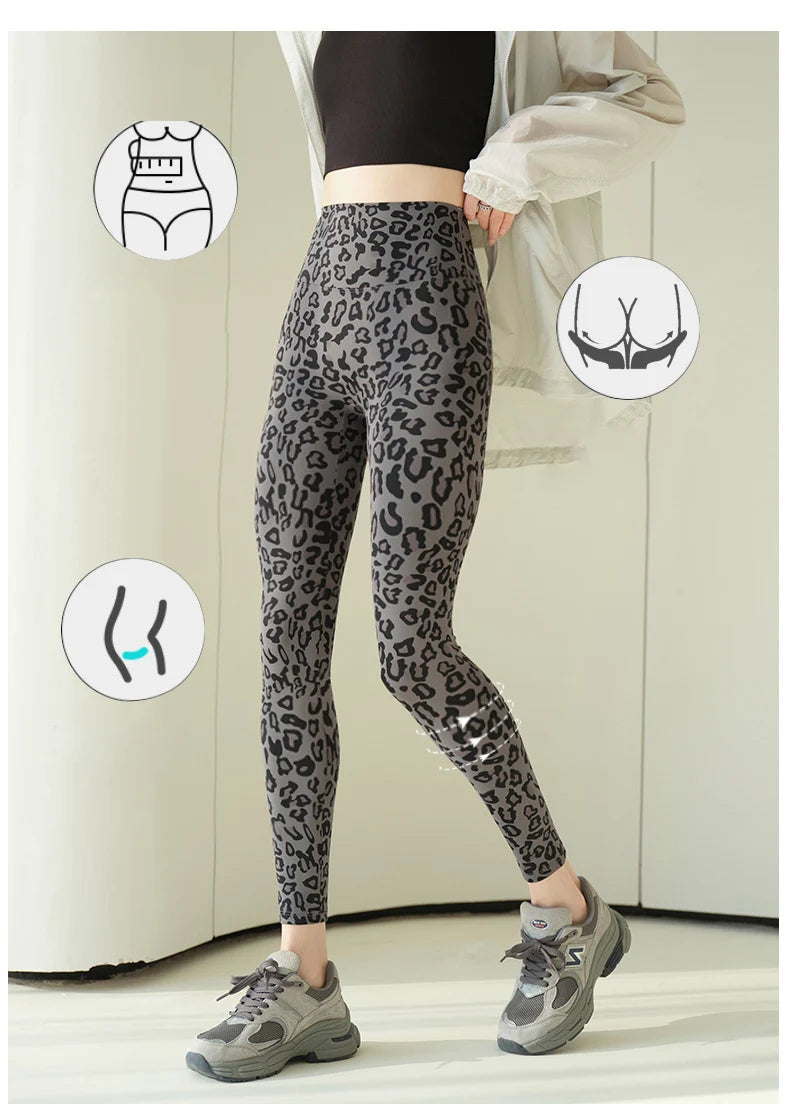 BIVIGAOS 2025 Spring Summer New Pink Leopard Print Sharkskin Leggings Women High Waist Seamless Tight Sexy Sport Fitness Legging