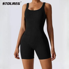 STOUREG Seamless threaded tight one-piece yoga wear,women's high elasticity sports one-piece,hip lifting shorts fitness clothing