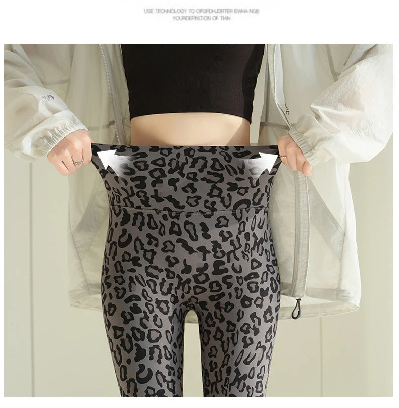 BIVIGAOS 2025 Spring Summer New Pink Leopard Print Sharkskin Leggings Women High Waist Seamless Tight Sexy Sport Fitness Legging