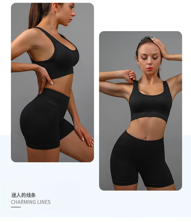 2 Pcs Yoga Set Women Hollow Back Sports Bra+Hip Lifting Sports Shorts Workout Set Seamless Fitness Gym Set Sportswear Tracksuit
