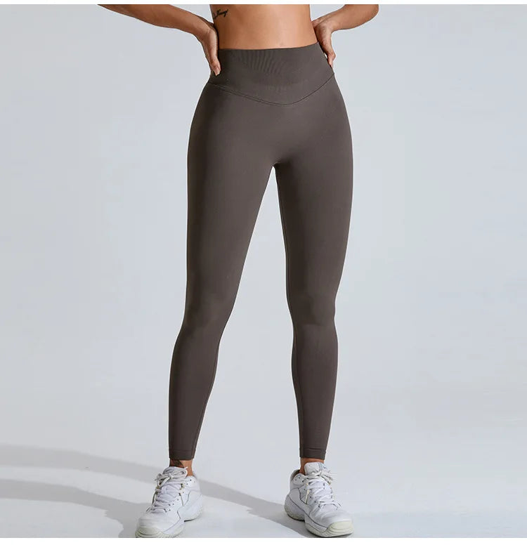 NCLAGEN Women's Seamless Yoga Leggings High V-Waist Tummy Control Scrunch Butt Lifting GYM Workout Pants Outdoor Sports Fitness