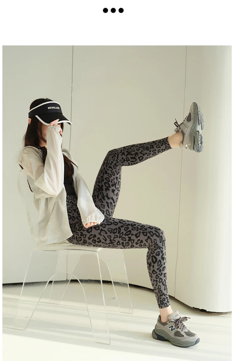 BIVIGAOS 2025 Spring Summer New Pink Leopard Print Sharkskin Leggings Women High Waist Seamless Tight Sexy Sport Fitness Legging