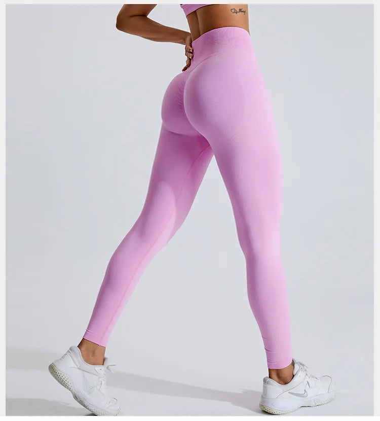 NCLAGEN Women's Seamless Yoga Leggings High V-Waist Tummy Control Scrunch Butt Lifting GYM Workout Pants Outdoor Sports Fitness