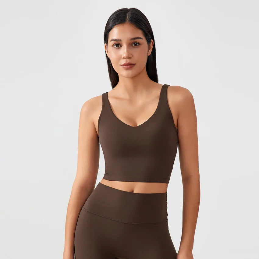 Fashion U-shape Back Sports Vest Naked Feel Soft Workout Crop Top Padded Activewear Tank Gym Fitness Yoga Bra