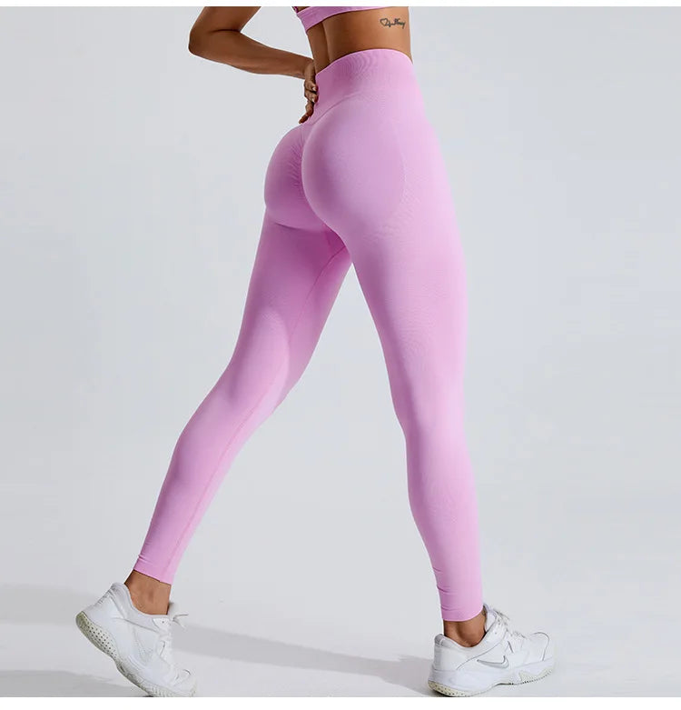 NCLAGEN Women's Seamless Yoga Leggings High V-Waist Tummy Control Scrunch Butt Lifting GYM Workout Pants Outdoor Sports Fitness