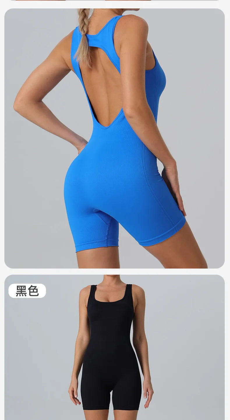 STOUREG Seamless vest one-piece yoga suit,women's high elasticity sports one-piece suit,lift the buttocks and back fitness suit