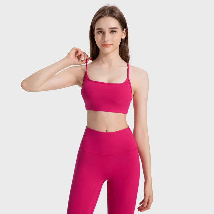 Stylish Cross Thin Straps Sports Bra Padded Gym Fitness Underwear For Women Beautiful Backless Workout Yoga Bra