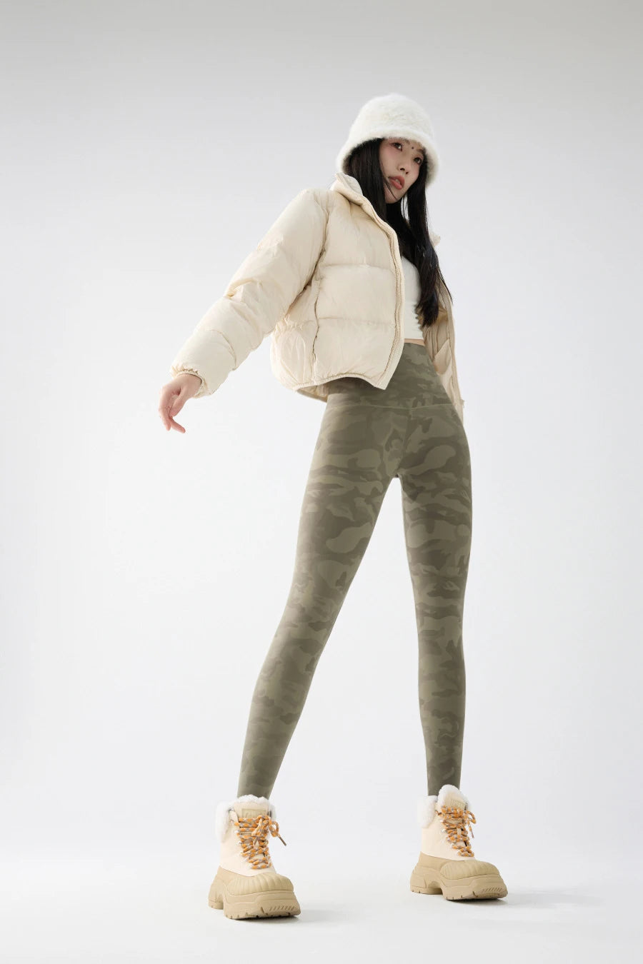 BIVIGAOS 2024 Autumn Winter Camouflage Sharkskin Leggings Brushed Shark Pants Women Thin Fleece Warm Casual Fashion Leggings