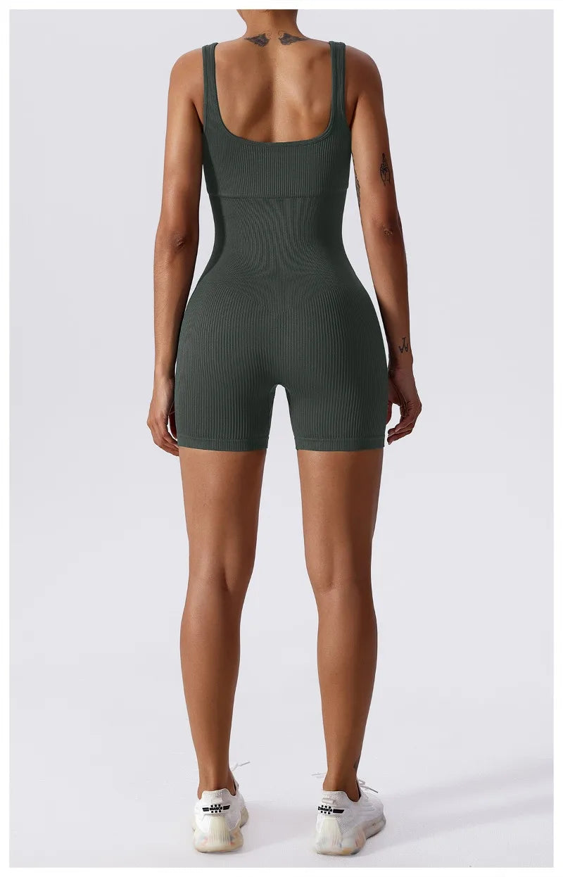 Dam Yoga-sparkbyxor i ett stycke med magkontroll, sömlös ribbad jumpsuit, vadderad sport-bh, tränings-sparkbyxor, mode, fitness, sportkläder
