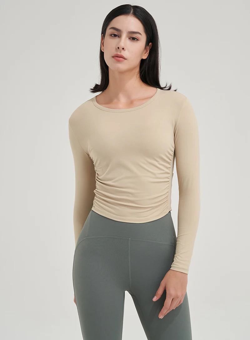 SOISOU Nylon Women Tops Gym Yoga Shirts Sportswear Tight Elastic Breathable Comfortable Sports Top Yoga Wear Womens Clothing