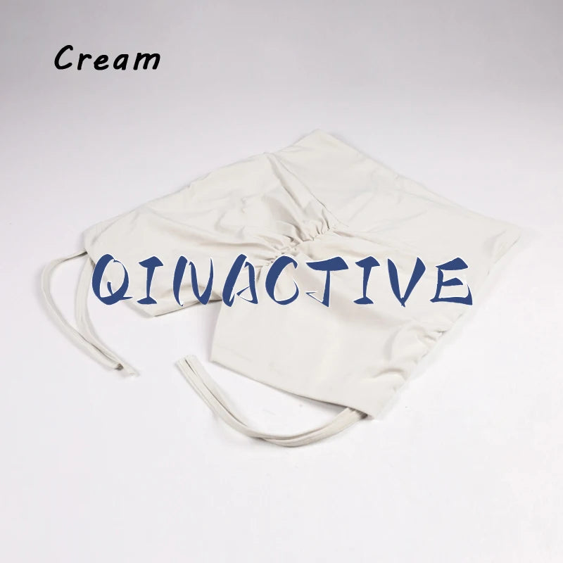 QINACTIVE Shorts Women High V Waist Drawstring Sports Shorts Cycling Biker Breathable Butt Crack Push Up Short Leggging Tights