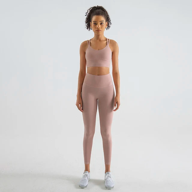 SOISOU New Nylon Yoga Set Women's Tracksuit Fitness Gym Two Piece Set Women Sports Bra Leggings Women Sportwear Breathable