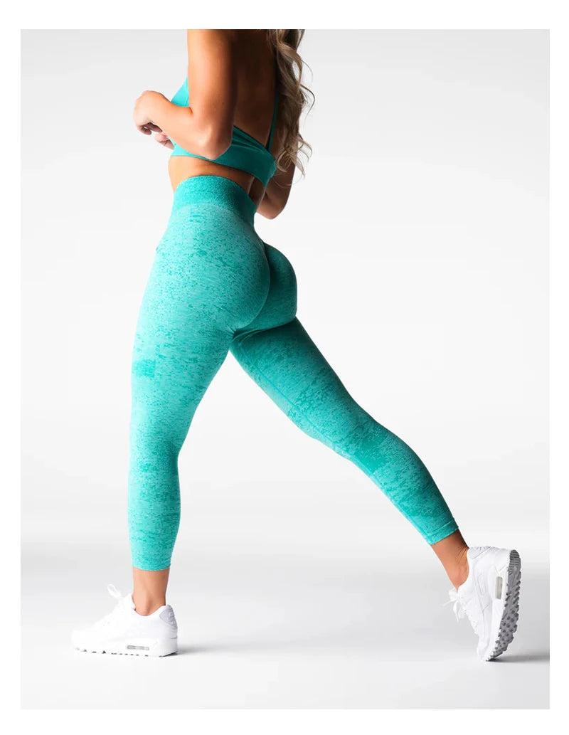 Kvinnors yogaleggings höftlyftande gym sömlösa sportbyxor hög midja fitnessleggings bubbelrumpa träning digital sömlös