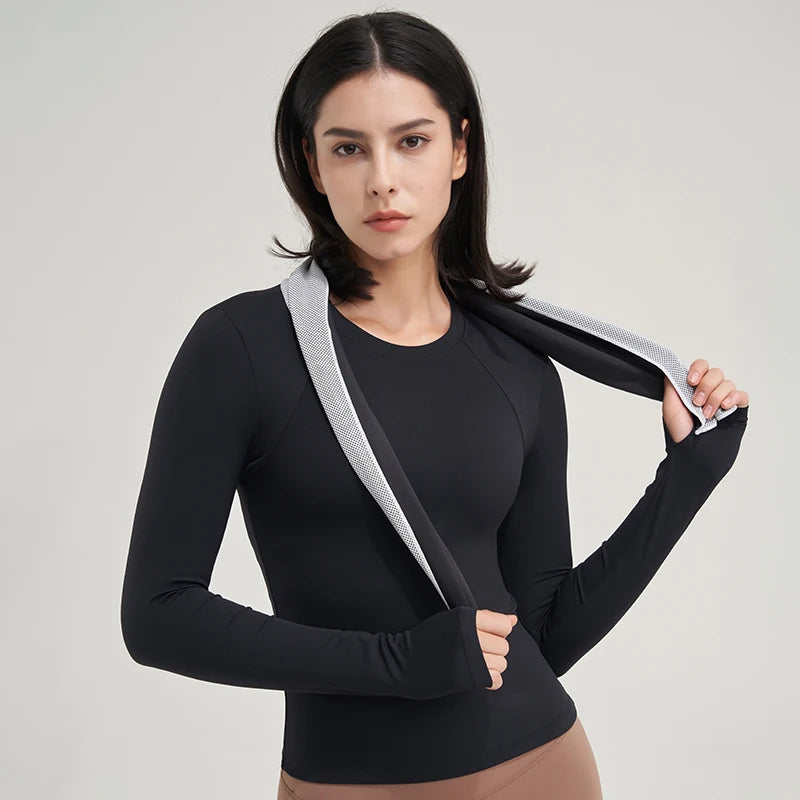 SOISOU Nylon Gym Top Yoga Shirt Fitness Sport Women Clothing Elastic Breathable Pilates Long Sleeve Tops 5 Colors 4 Size
