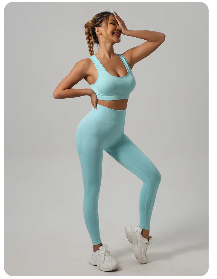 2 Pcs Yoga Set Women Hollow Back Sports Bra+Hip Lifting Sports Shorts Workout Set Seamless Fitness Gym Set Sportswear Tracksuit