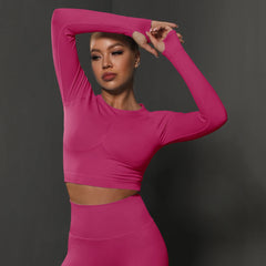Women's Seamless Long Sleeve Yoga Crop Top - Performance Gym Sportswear